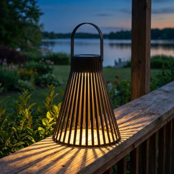 Preview: 2er-Set Solar Hängelampe - Industrieller Look Gitteroptik schwarz - Ø 20x24cm - Für Garten Terrasse Camping Feste - Inkl. 1.2V AA Ni-MH Batterie