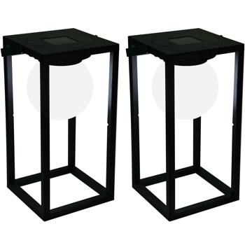 Preview: 2er-Set Solar Tischleuchte, schwarz, warmweisses Licht – 30 x 15 cm, für Camping, Terrasse & Gartenfeste, mobile LED-Leuchte