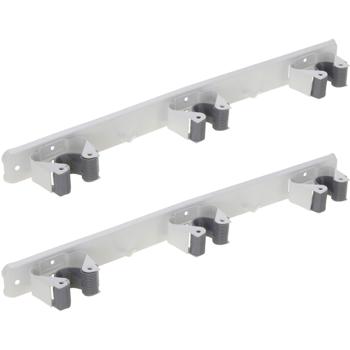 2er-Set Garten-Gerätehalterleiste - 3 Halterungen & 2 Haken für Besen/Werkzeuge - Robuste Metallkonstruktion, inkl. Montagematerial - 425 mm lang