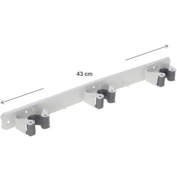 Preview: 2er-Set Garten-Gerätehalterleiste - 3 Halterungen & 2 Haken für Besen/Werkzeuge - Robuste Metallkonstruktion, inkl. Montagematerial - 425 mm lang
