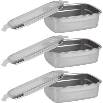 3er-Set Frischhaltedose Edelstahl 750ml - Auslaufsichere Lunchbox mit Clip-Deckel & Silikonring - Spülmaschinengeeignet & Geruchsneutral