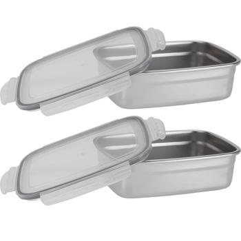 2er-Set Frischhaltedose aus Edelstahl mit Kunststoff Clip-Deckel, 1250 ml