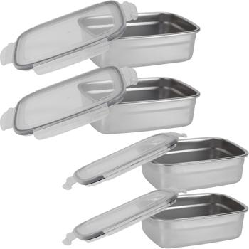 4er-Set Edelstahl Lunchboxen mit Kunststoff Clip-Deckel - Perfekt fur die Arbeit & unterwegs 