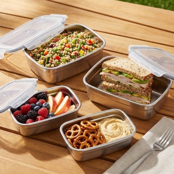 Preview: 4er-Set Edelstahl Lunchboxen mit Kunststoff Clip-Deckel - Perfekt fur die Arbeit & unterwegs 