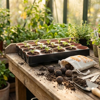 2er-Set: Anzuchtschale mit Anzuchttöpfen 20 Sück & Samenbomben 8er-Set für Töpfe - 6 Blumensorten: Malve, Zinnie, Kornblume, Ringelblume, Mohnblume 
