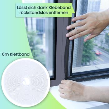 Preview: Fliegennetz für Fenster bis 130 x 150 cm, Fliegengitter individuell zuschneidbar PLUS 6m Klettband - Mückenschutz ohne Bohren