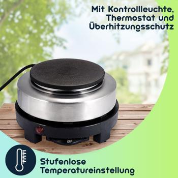 Preview: Kompakte elektrische Mini-Einzelkochplatte mit Espresso-Kocher, 500 Watt, Ideal für Camping & kleine Küchen