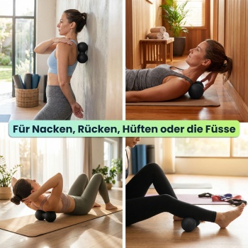 Preview: Doppel-Faszienmassageball (8 cm, schwarz): Punktuelle Massage für Nacken, Rücken & mehr. Einfache Anwendung für effektive Entspannung