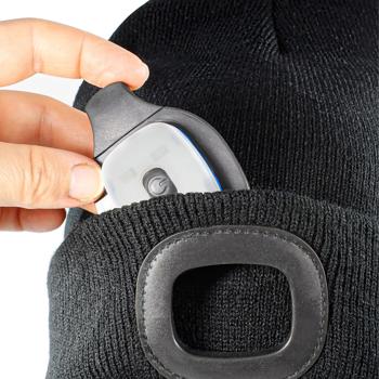 Preview: LED-Beanie leuchtend, schwarz, mit starkem LED-Licht – Zuverlässige Wintermütze für maximale Sicherheit im Dunkeln