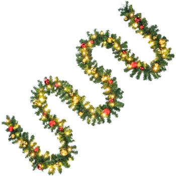 Preview: Künstliche Tannengirlande LED Lichterkette - 500 cm, 80 warmweisse LEDs, 36 Christbaumkugeln Rot/Gold - IP44 Innen- & Aussenbereiche