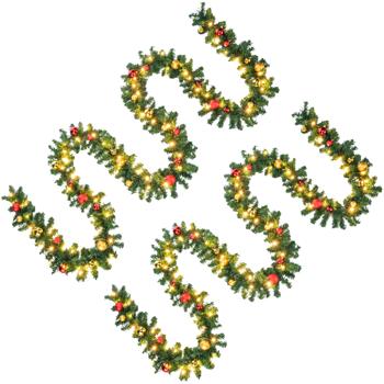 Preview: 2er-Set Künstliche Tannengirlande mit LED Lichterkette und Kugeln, 500 cm