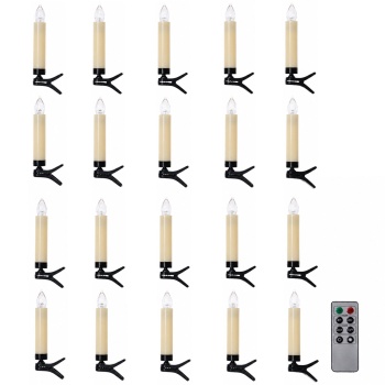 Preview: 20 kabellose LED-Weihnachtsbaum-Kerzen - Dimmbar & Flacker-Effekt - Inkl. Fernbedienung, 4/8h Timer - IP44 - Warmweiss
