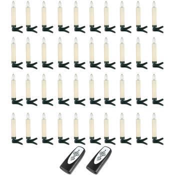 Preview: 40 kabellose LED-Weihnachtsbaum-Kerzen mit Fernbedienung, Timerfunktion, weiss