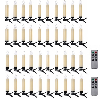 Preview: 40 kabellose LED-Weihnachtsbaum-Kerzen mit Fernbedienung, Timerfunktion, weiss