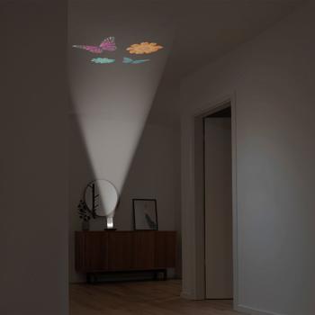 Preview: Dekorative LED-Projektor Kerze: 12 Motive, 7x15cm, weiss – atmosphärische Lichtprojektion und Lichteffekte für Decken und Wände