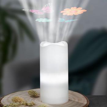 Dekorative LED-Projektor Kerze: 12 Motive, 7x15cm, weiss – atmosphärische Lichtprojektion und Lichteffekte für Decken und Wände