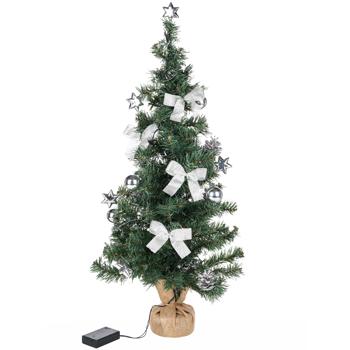 Preview: Künstlicher Weihnachtsbaum 75cm - LED Beleuchtung, geschmückt mit 20 warm-weissen LEDs, Timerfunktion (6h/18h) - Wiederverwendbar, PVC/Jute