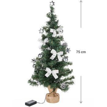Preview: Künstlicher Weihnachtsbaum 75cm - LED Beleuchtung, geschmückt mit 20 warm-weissen LEDs, Timerfunktion (6h/18h) - Wiederverwendbar, PVC/Jute