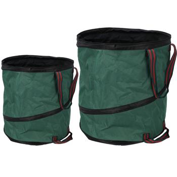 Preview: Robustes Garten-Abfallsack-Set: 85 l & 165 l Pop-Up Säcke, grün. Praktische Helfer für Gartenarbeit, stabil & platzsparend