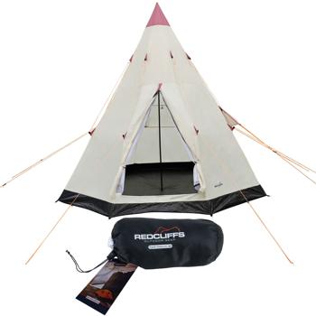 3-Personen Tipi-Zelt Ø 2,5m - Wasserabweisend, integrierte Bodenplane - Insektennetz 170x220cm - Schutz vor Mücken - Polyester - Creme