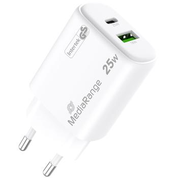 Preview: 3er-Set Dual Schnellladeadapter, GaN, 1x USB-C und USB-A, 25 Watt, weiss, USB Ladegerät Quick Charge für iPhone, Samsung, Huawei, Pixel, Airpods
