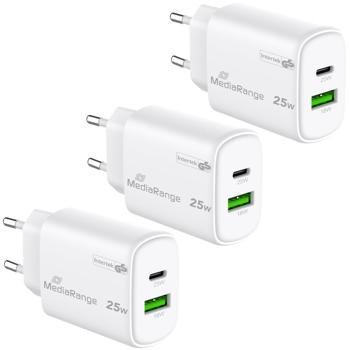 3er-Set Dual Schnellladeadapter, GaN, 1x USB-C und USB-A, 25 Watt, weiss, USB Ladegerät Quick Charge für iPhone, Samsung, Huawei, Pixel, Airpods