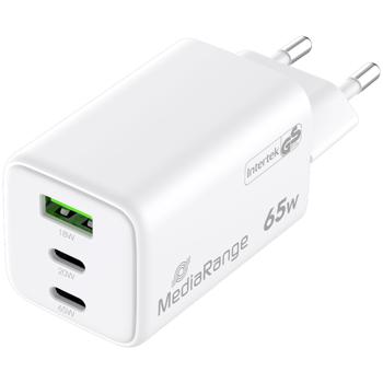 Preview: 3er-Set GaN Schnellladeadapter - 65W max. Leistung für 3 Geräte gleichzeitig - 2x USB-C (PD 3.0 PPS) & 1x USB-A (QC 3.0) - Weiss