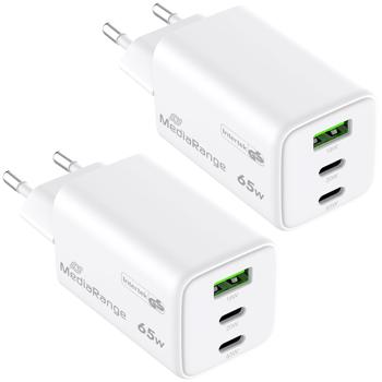 2er-Set Schnellladeadapter GaN 65W – Schnelles Laden für 3 Geräte mit 2x USB-C PD & 1x USB-A QC 3.0 – Kompakt & sicher für Zuhause, Büro, Reise, weiss