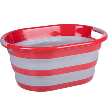 Faltbarer Wäschekorb Rot/Grau - 27L Volumen mit Tragegriffen - Platzsparend zusammenklappbar - Robuster PP/TPR Kunststoff 60x45x30cm für Zuhause, Camping, Wohnmobil