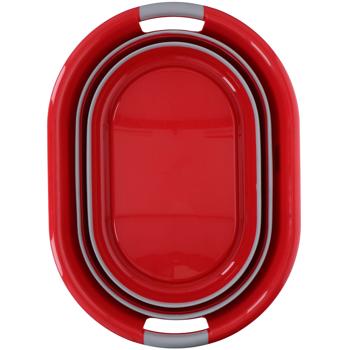 Preview: Faltbarer Wäschekorb Rot/Grau - 27L Volumen mit Tragegriffen - Platzsparend zusammenklappbar - Robuster PP/TPR Kunststoff 60x45x30cm für Zuhause, Camping, Wohnmobil