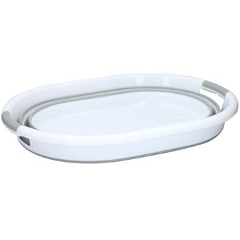 Preview: Platzsparender, faltbarer Wäschekorb (27L) in elegantem Weiss-Grau – Mit ergonomischen Tragegriffen, 60x45x30cm–Für müheloses Wäschehandling