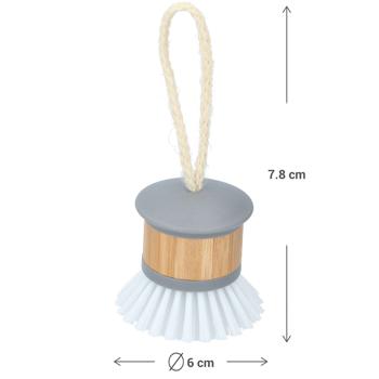 Preview: Küchenbox mit Bambusgriff weiss/beige - Vielseitige Organisation für Handtücher & Küchenutensilien - Inkl. Spülbürste Bambus/Grau Ø 6 cm