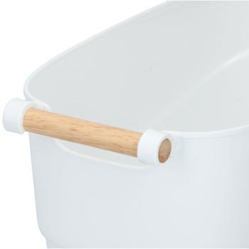 Preview: Aufbewahrungsbox aus Kunststoff mit Bambus-Griff - Weiss, 33x18x15 cm - Stilvolle Organisation für Bad, Büro & Küche - Robust, vielseitig, sofort nutzbar