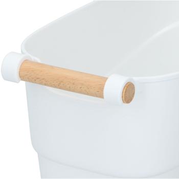 Preview: Aufbewahrungsbox aus Kunststoff mit Bambusgriff - Elegante Organisation für Bad & Büro - 27x14.5x12 cm - Vielseitig einsetzbar - Weiss