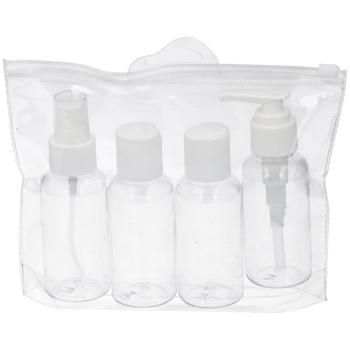 Reiseflaschen-Set Handgepäck - 4teilig, inkl. transparentem Beutel & 75ml Flaschen/Spender - Optimal für Flugreisen, Camping & Kurztrips