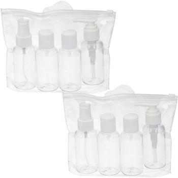 2er-Set Reiseflaschen-Set Handgepäck - 4tlg. Kosmetik-Set - 2 Pumpsprüher (75ml), 4 Flaschen (75ml), 2 Pumpspender (75ml), transparenter Beutel