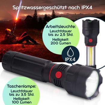 Preview: 2-in-1 Arbeitsleuchte & LED-Taschenlampe mit ausziehbarer COB-LED, 300 lm, IPX4, Neodym-Magnet - Ideal für Camping, Werkstatt & Notfälle