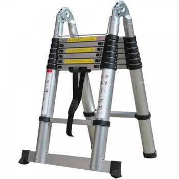 Preview: Praktische Teleskopleiter, ausziehbar bis 4,4 m, 150 kg Belastbarkeit, platzsparend, hochwertiges Aluminium, DIN EN131