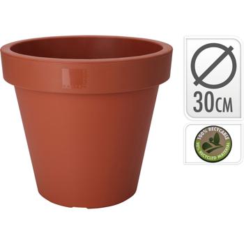 Preview: 6er-Set Blumentopf rund - Terracotta Pflanztopf 100% recycelbarer Kunststoff - Ø 30x26 cm - Stapelbar - Innen & Aussen für Pflanzen & Blumen