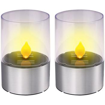 2er-Set Stimmungsvolle Solar Kerzenleuchte Ø 7,5cm: Flackernder LED-Kerzenschein für Garten, Balkon & Terrasse