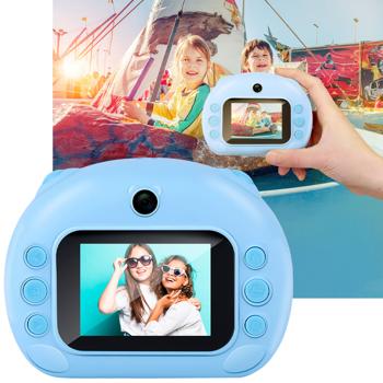 Sofortbildkamera blau - druckt Fotos direkt - 12 MP Foto- & 1080p Videofunktion - 2 Papierrollen - 2.4" HD-Bildschirm - 5 Spiele - 1200 mAh Akku