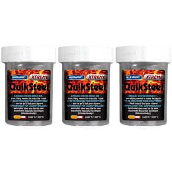 3er-Set QuikSteel Kaltschweissmasse - hitzebeständig bis 1300°C - dauerhafte Reparatur von Metall & Gusseisen - ideal für Auspuff, Heizkessel & Grills, je 85g