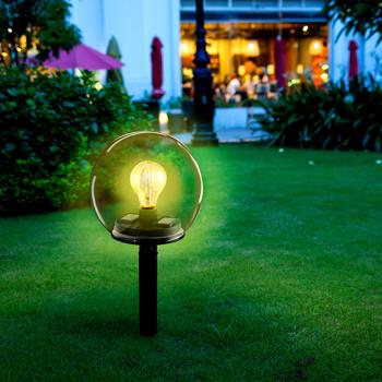Preview: 2in1 Solar-Kugel-Lampe aus Glas - mit abnehmbarem Erdspiess für Tisch- & Bodenbeleuchtung, IP44 wetterfest, Ø18 cm - für Garten, Balkon, Terrasse