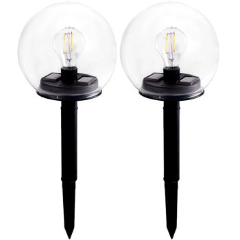 Preview: 2er-Set 2in1-Solar-Kugel-Lampe aus Glas - Abnehmbarer Erdspiess für Tisch & Boden - Ø18 cm, IP44 wetterfest, automatische LED-Beleuchtung