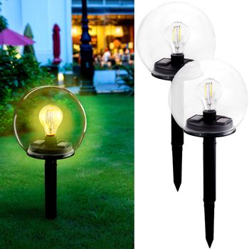 2er-Set 2in1-Solar-Kugel-Lampe aus Glas - Abnehmbarer Erdspiess für Tisch & Boden - Ø18 cm, IP44 wetterfest, automatische LED-Beleuchtung
