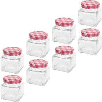 Konfitürenglas 8er Set eckig 75ml - Vielseitige Vorratsgläser mit Metalldeckel - Ideal für Marmelade & Kleinkram - Glas - Rot-weiss