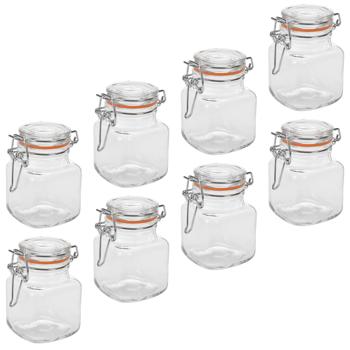 8er-Set Vorratsglas mit Bügelverschluss - 90ml luftdichte Glasbehälter für Müsli Süssigkeiten Gewürze - hygienische Lagerung - Glas/Bambus transparent