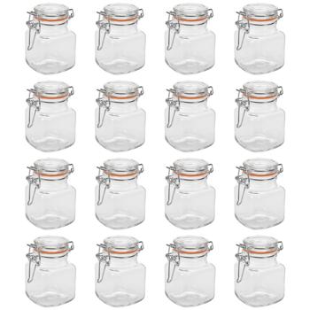 Vorratsglas 16er-Set mit Bügelverschluss - 90ml Fassungsvermögen - Luftdicht, Glas/Bambus - Ideal für Müsli, Gewürze, Süssigkeiten & Lebensmittel