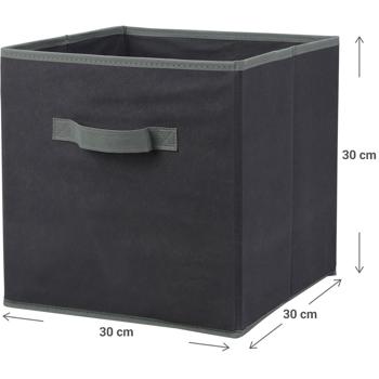 Preview: 2er-Set Aufbewahrungsbox mit Henkel - Faltbar, schafft Ordnung für Spielzeug, Wäsche, Bücher - 30x30x30 cm, Schwarz - Robustes Karton & Stoff Design