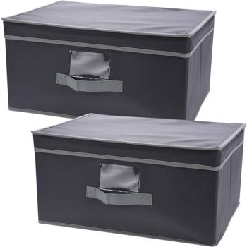 2er-Set Aufbewahrungsbox mit Deckel & Henkel - Faltbar, schützt Inhalt vor Staub - 31x15,5x28cm, schwarz - Ideal für Spielzeug, Wäsche & Bücher